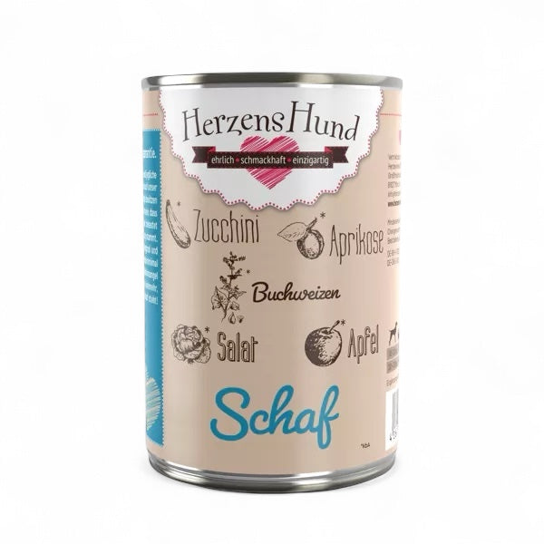 HerzensHund Nassfutter „Schaf mit Bio-Gemüse“ – glutenfreies Bio-Hundefutter mit hohem Schaffleischanteil und ausgewählten Bio-Zutaten für sensible Hunde