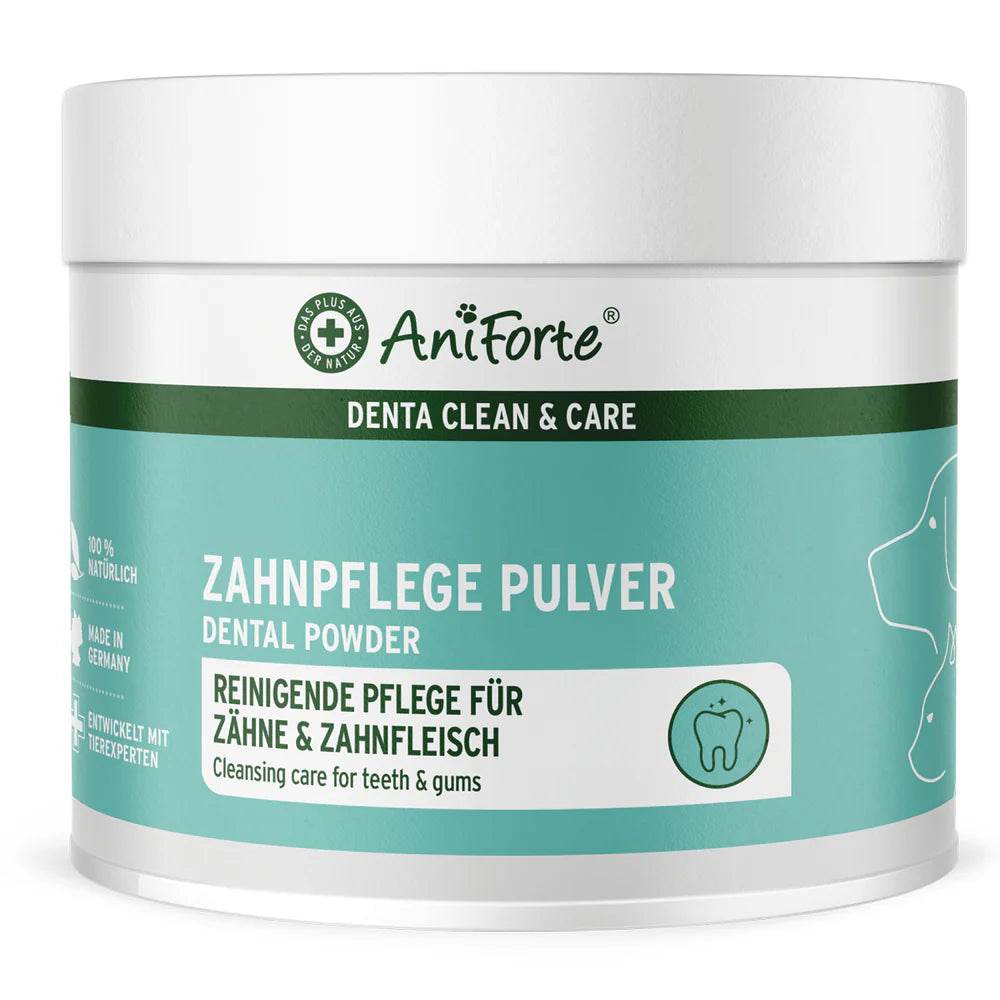 AniForte® Denta Clean & Care Pulver – natürliche Zahnpflege für Hunde und Katzen zur Reduktion von Zahnstein, Plaque und Maulgeruch, mit Seealgen, Pfefferminz und Apfeltrester
