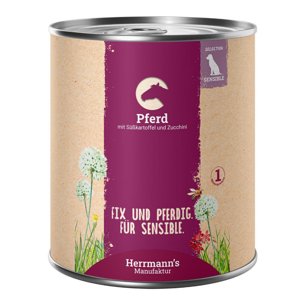 Herrmann Sensibelchen Pferd & Zucchini – Hundenassfutter 800g