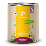 Herrmann Bio Huhn & Reis Hundefutter mit 50% Bio-Huhn, Bio-Reis und Fenchel. Gut verträgliches Nassfutter für sensible Hunde in Bio-Qualität.