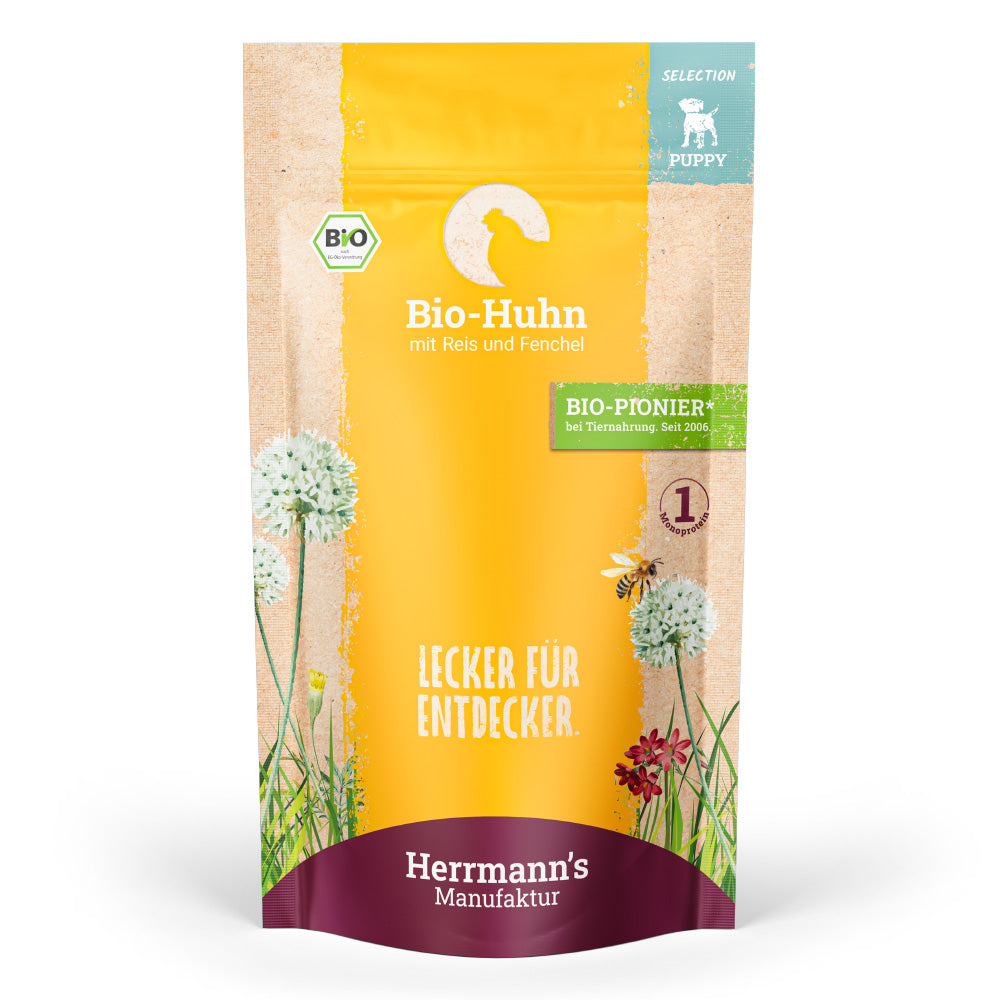 Herrmann’s Bio Huhn & Reis – sensibles Hundefutter 150g