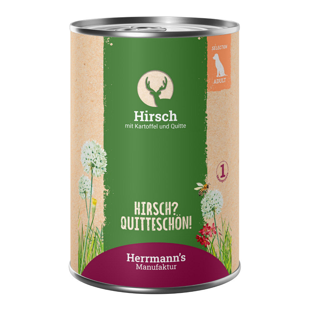 Herrmann’s Hirsch mit Kartoffel & Quitte – Hundefutter 400g