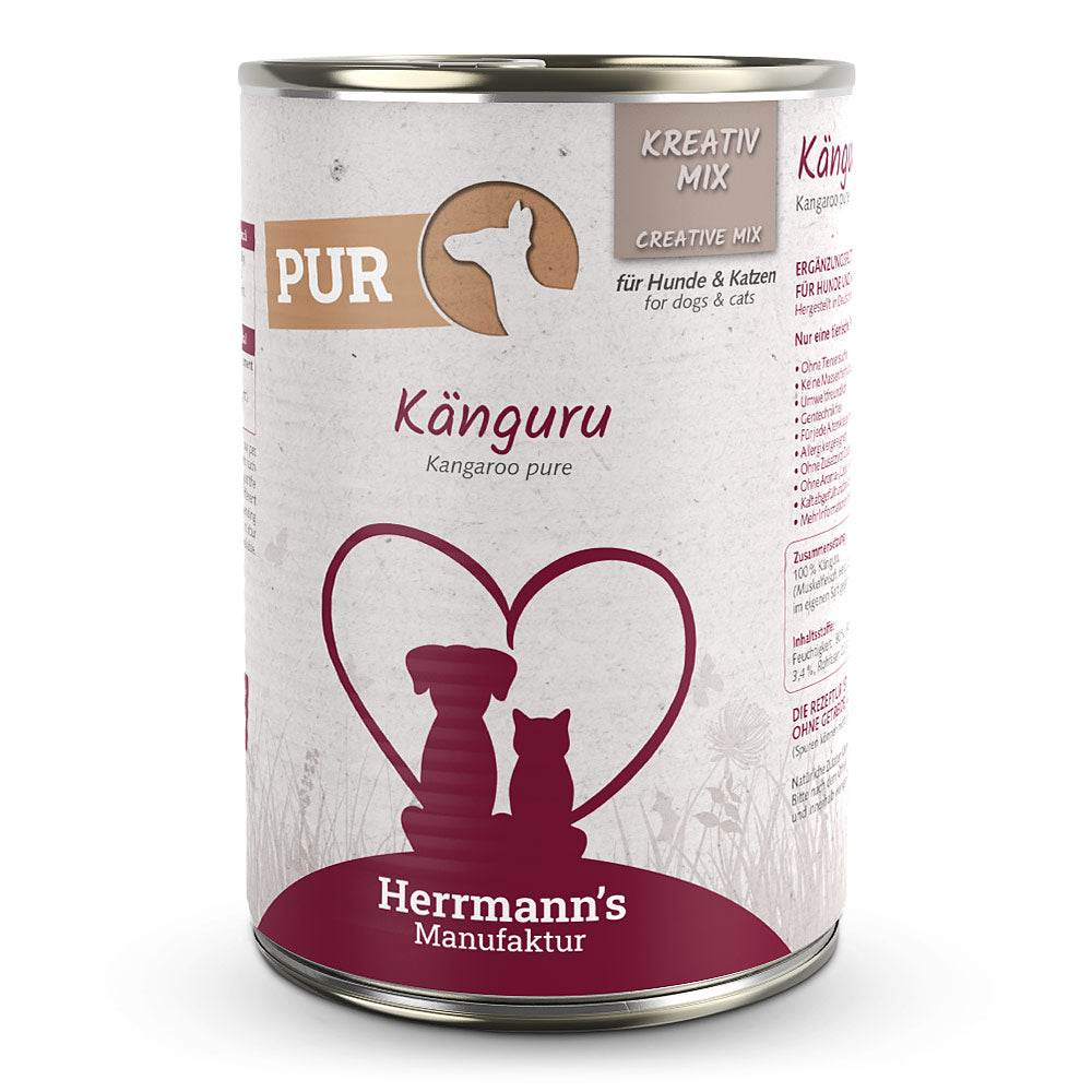 Herrmann’s Kreativ-Mix Reinfleisch Känguru – 100 % Kängurufleisch für Hunde und Katzen, fettarmes Ergänzungsfutter in Bio-Qualität