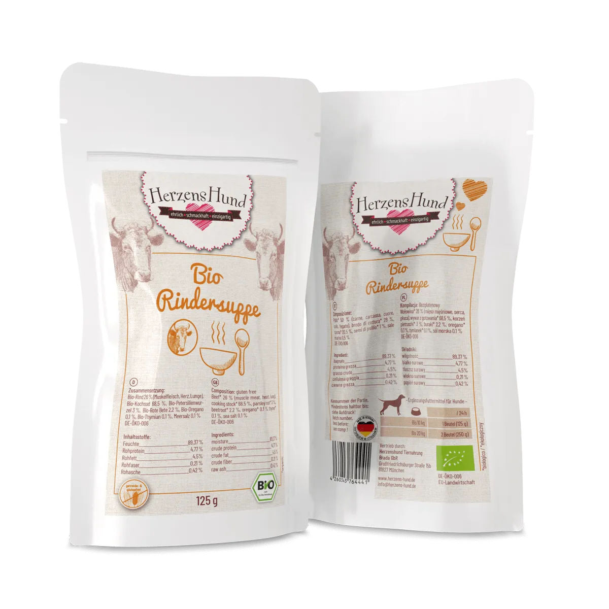 Herzenshund Bio Rindersuppe – Natürliche Kraftbrühe für Hunde 125g