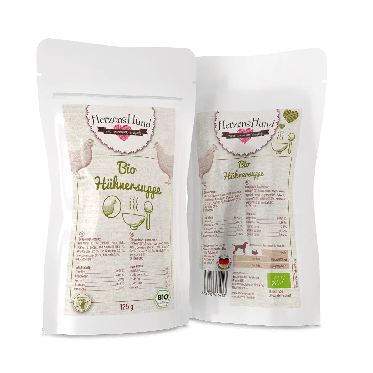 Herzenshund Bio Hühnersuppe – Sanfte Kraftbrühe für Hunde 125g