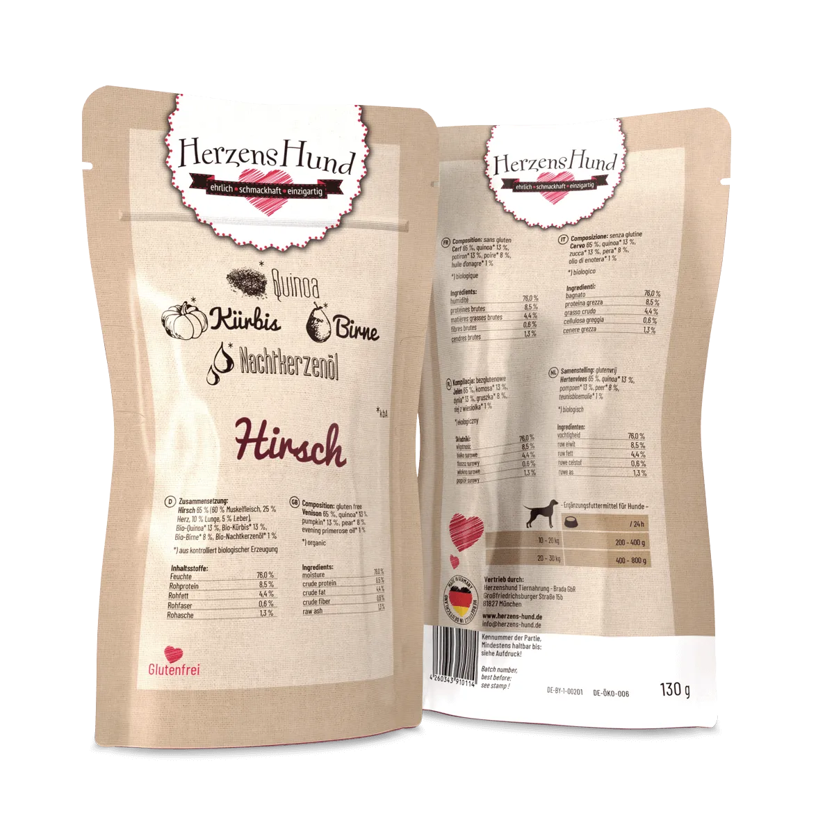Herzenshund Hirsch – Nassfutter für sensible Hunde 130g