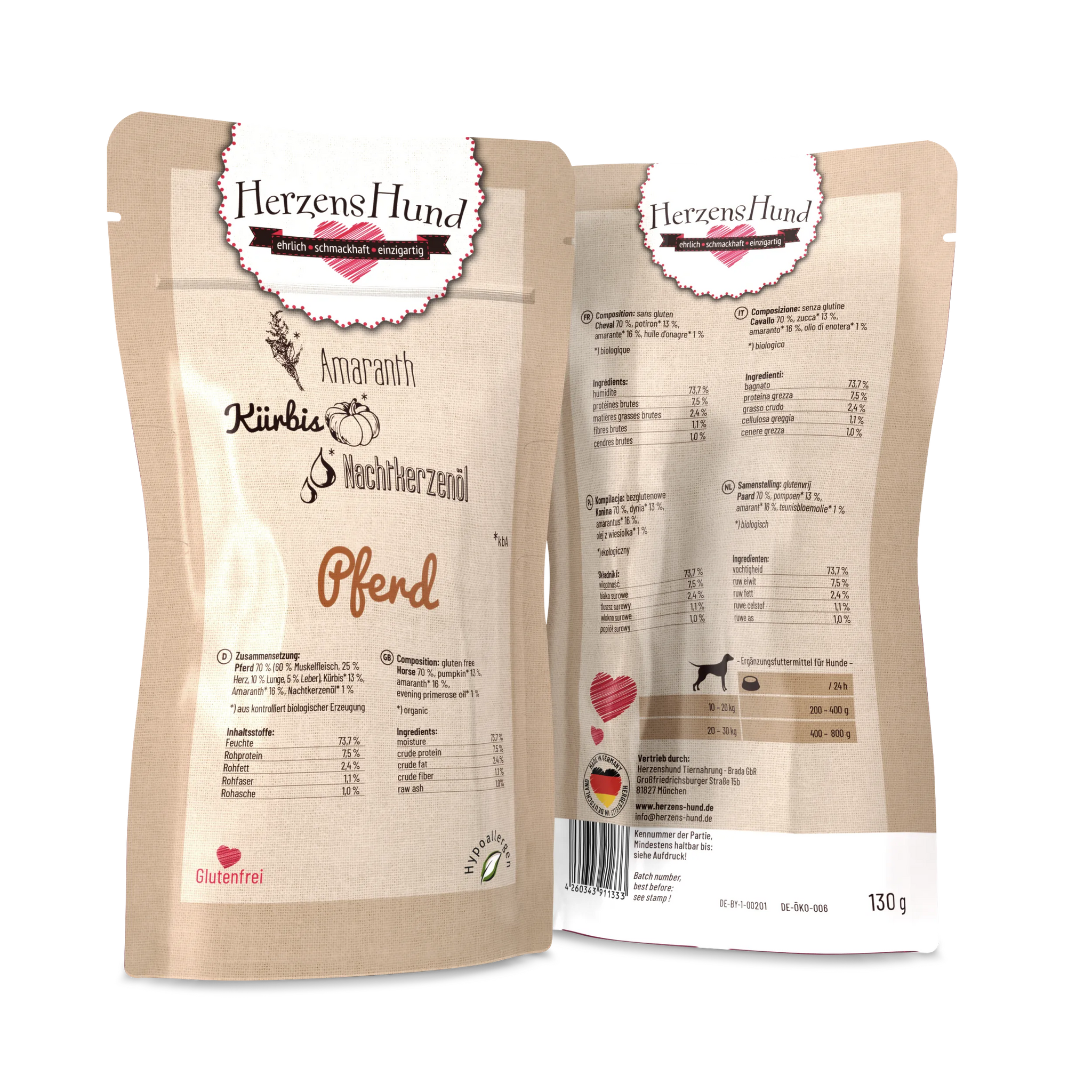 HerzensHund Pferd Sensitive Hundefutter 130g – gut verträgliches Nassfutter für sensible Hunde
