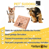 My ID Hunde Intelligenzspielzeug Sudoku Large – Eine Nahaufnahme des Hundespielzeugs mit neun Verstecken und Gleitstücken, die dazu dienen, die Problemlösungsfähigkeiten und geistige Ausdauer des Hundes zu fördern.