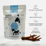 Poodlewohl Bio-Hühnerfüße Rezepturbild mit 100 Prozent Bio-Hühnerfüßen, Single Protein Huhn, natürlichem Kalzium und schonender Trocknung