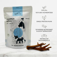 Poodlewohl Bio-Hühnerfüße Rezepturbild mit 100 Prozent Bio-Hühnerfüßen, Single Protein Huhn, natürlichem Kalzium und schonender Trocknung