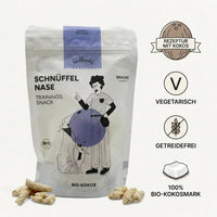 Poodlewohl Bio-Kokos Leckerli Rezepturbild mit 100 Prozent Bio-Kokosmark, vegetarischem Snack-Konzept und DE-ÖKO-006