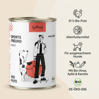 Poodlewohl Bio Nassfutter Pute Adult Featurebild mit 51 Prozent Bio-Pute, Alleinfuttermittel und Bio-Zertifizierung DE-ÖKO-006
