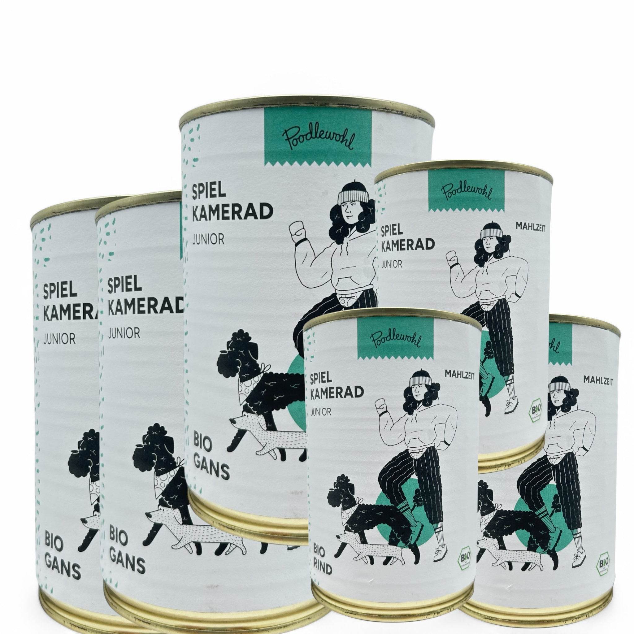 Poodlewohl Dosen-Bundle für junge Hunde – Bio-Nassfutter mit Gans und Rind für eine ausgewogene Ernährung in der Wachstumsphase