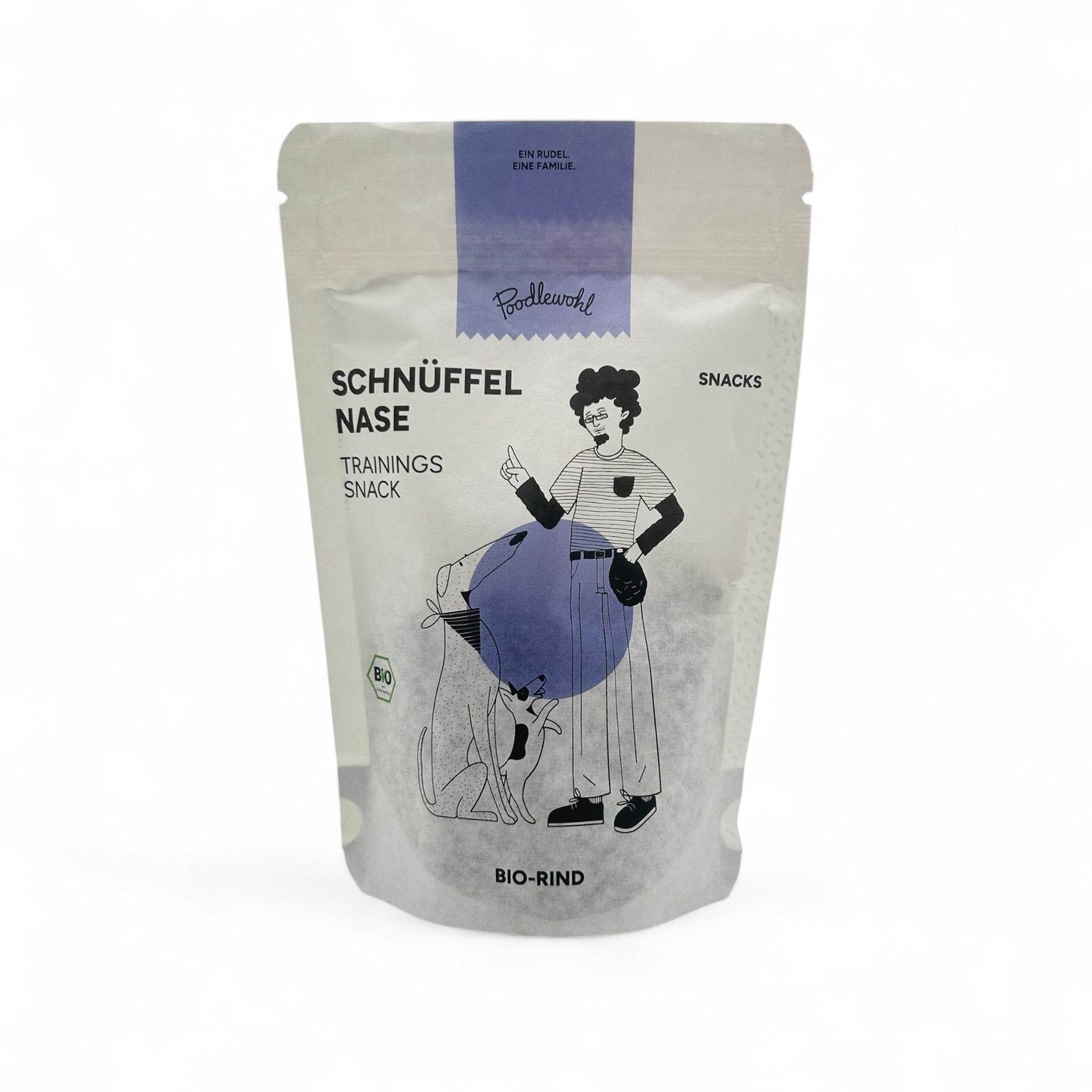 Der Poodlewohl Bio-Hundesnack "Schnüffelnase Rind" besteht aus frischem, luftgetrocknetem Rindfleisch, das über Buchenholz geräuchert wird. Mit Apfelrohfaser für eine gesunde Verdauung und ohne künstliche Zusatzstoffe – ein natürlicher Snack für Hunde.