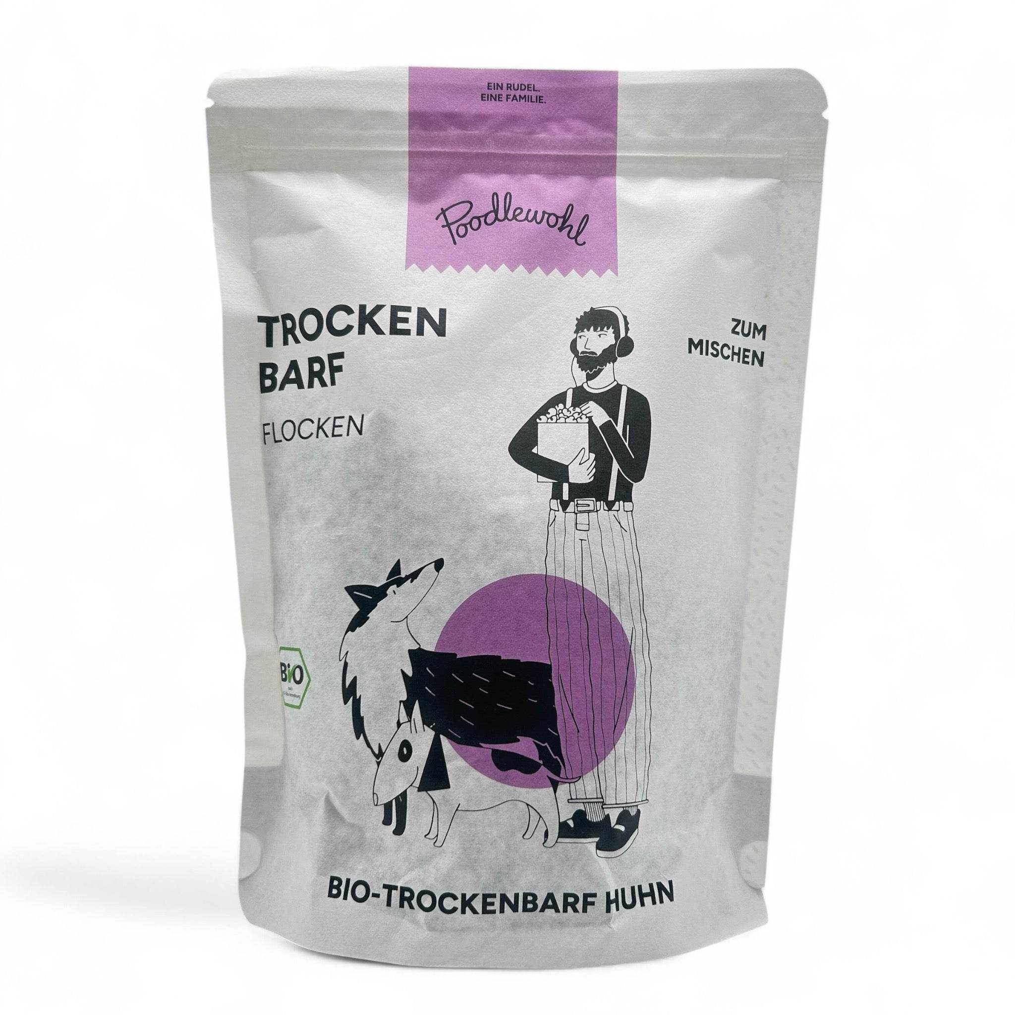 Poodlewohl Trockenbarf Bio-Huhn in Tüte – 100 % getrocknetes Bio-Hühnerfleisch als naturbelassene, getreidefreie Mahlzeit für Hunde und Katzen