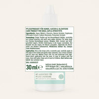 Etikett von AniForte® Sanfte Augenpflege mit Augentrost für Hunde, Katzen und Kleintiere, Beschreibung der Anwendung, Inhaltsstoffe, Aufbewahrungshinweise, 30 ml Flasche.