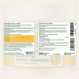Etikett von AniForte MagenSanft Magenpulver für Hunde — detaillierte Angaben zu Inhaltsstoffen, Zusammensetzung und Fütterungsempfehlung für eine optimale Unterstützung der Verdauung.