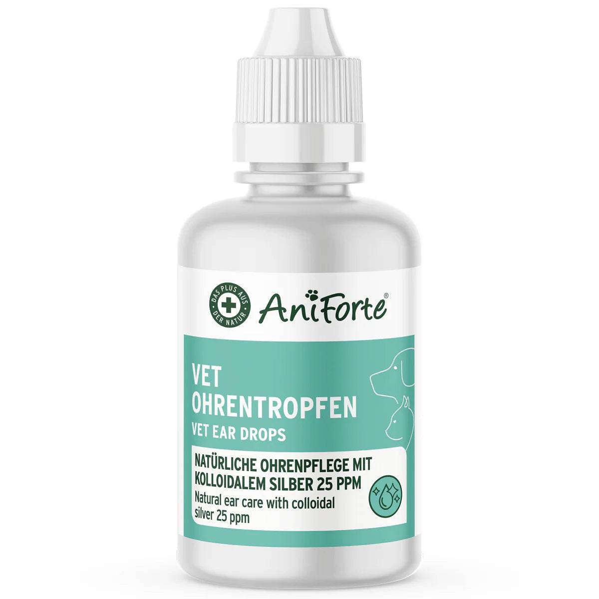 AniForte® VET Ohrentropfen für Hunde & Katzen – mit kolloidalem Silber und Ringelblume. Lindert Juckreiz, Rötungen und Irritationen der Ohren. Natürliche Pflege zur Unterstützung der Ohrengesundheit bei empfindlichen Tieren.