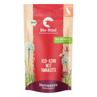 Bio-Rind mit Karotten und Amaranth – hochwertiges Alleinfuttermittel für ausgewachsene Hunde aus 50 % Bio-Rind, glutenfrei und getreidefrei, mit Karotten, Amaranth und wertvollen Nährstoffen für eine ausgewogene Ernährung.
