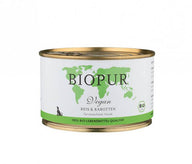 Biopur Reis & Karotten – veganes Bio-Alleinfutter im Glas für Hunde, mit Reis, Karotten, Sojagranulat und Spirulina