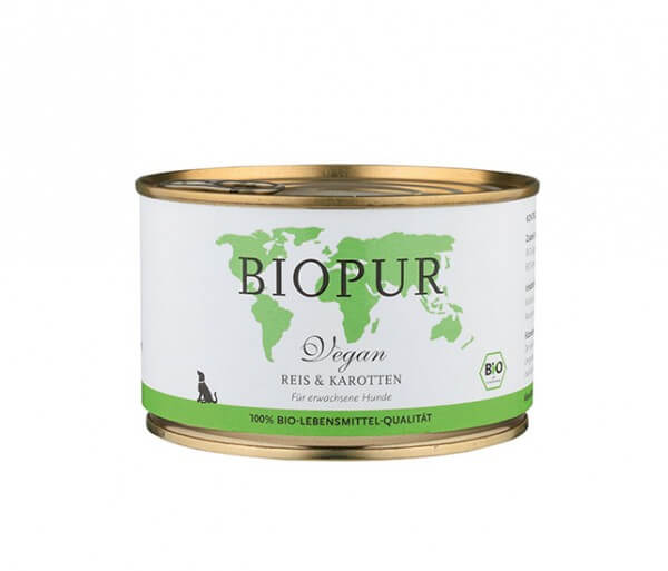 Biopur Reis & Karotten – veganes Bio-Alleinfutter im Glas für Hunde, mit Reis, Karotten, Sojagranulat und Spirulina