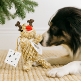 „DOGood Hundespielzeug aus handgefertigter Baumwolle mit Hund und Tannenzweig, gefärbt mit ungiftigen Pflanzenfarben, zur natürlichen Zahnpflege und sozialem Mehrwert“