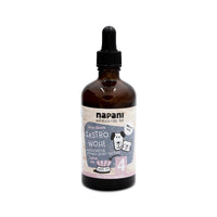 Flasche mit GastroWohl Magen Tinktur für Hunde und Katzen – alkoholfrei, enthält Kamille, Eibisch, Malvenblüten und Melisse zur Unterstützung der Magen-Darm-Gesundheit.