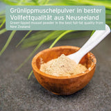 Grünlippmuschelpulver in bester Vollfettqualität aus Neuseeland für eine gesunde Gelenkfunktion und Beweglichkeit.
