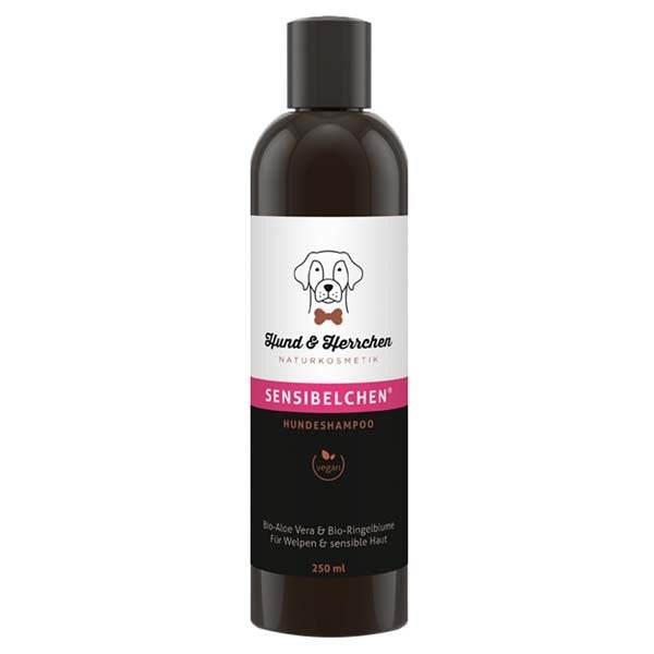 Hund & Herrchen Hundeshampoo Sensibelchen für empfindliche Hundehaut, sanfte Reinigung mit Bio Aloe Vera und Bio Ringelblume, ohne Parfüm und Parabene