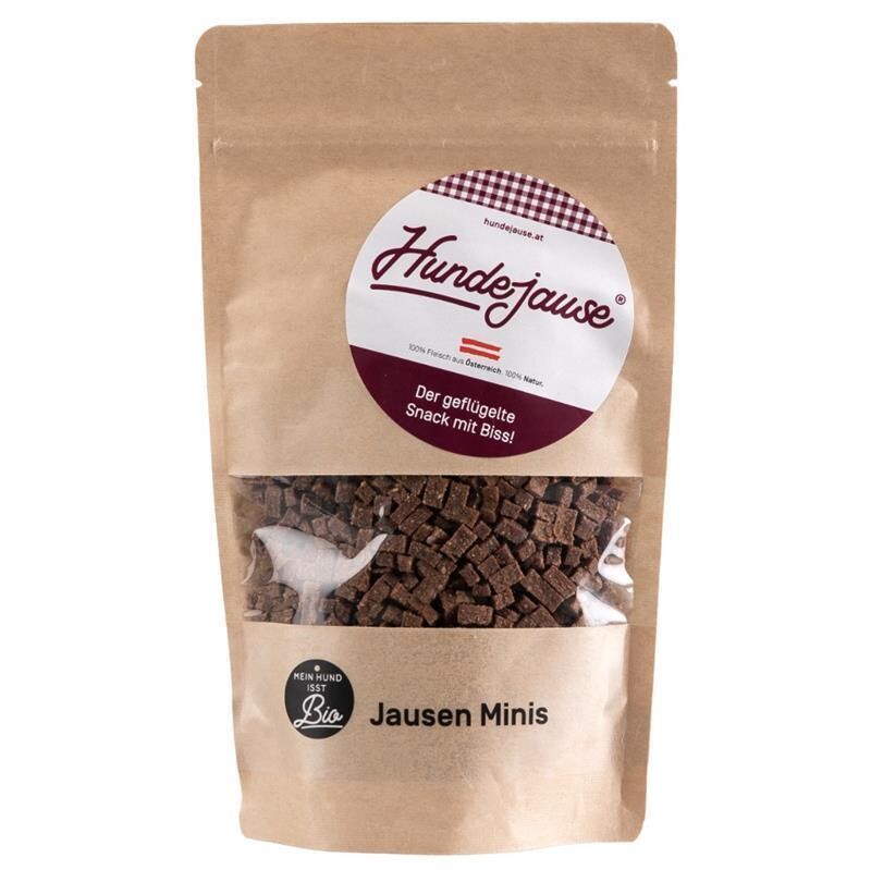 Hundejause Bio Jausen-Minis, gesunder Premium-Snack für kleine Hunde und Welpen, aus 100% Bio-Geflügel, ohne Zusatzstoffe, ideal für Allergiker und futtersensible Hunde.