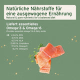 Natürliche Nährstoffe für eine ausgewogene Ernährung mit Omega-3 und Omega-6 Fettsäuren aus Lachs für Hunde, Katzen und Pferde.