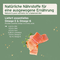 Natürliche Nährstoffe für eine ausgewogene Ernährung mit Omega-3 und Omega-6 Fettsäuren aus Lachs für Hunde, Katzen und Pferde.