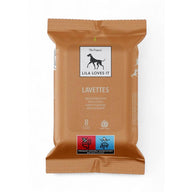 LAVETTES von LILA LOVES IT – feuchte Einmal-Handschuhe zur Reinigung und Pflege von Haut und Fell, dermatologisch getestet und mit Aloe Vera angereichert, für Hunde und Katzen.