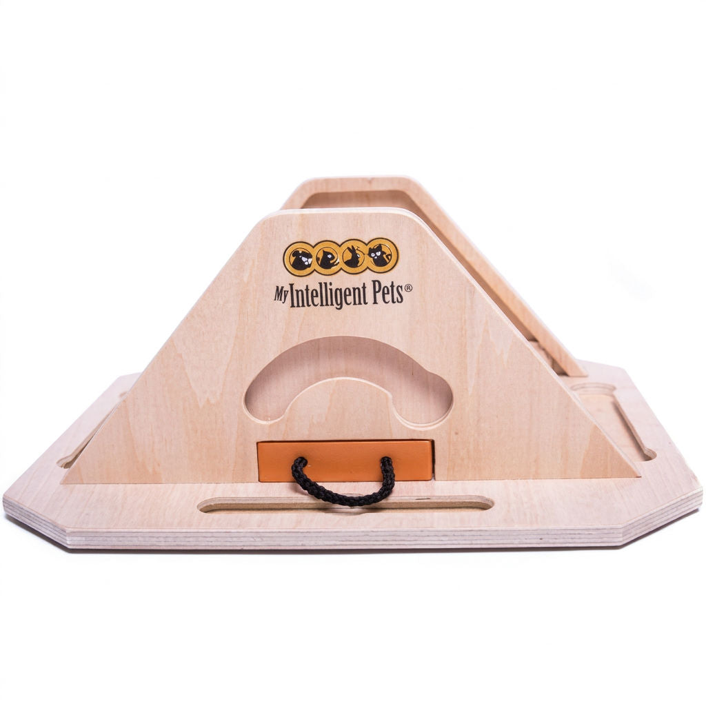 Pyramide Intelligenzspiel für Hunde von My Intelligent Dogs® – anspruchsvolles Denkspiel für mittelgroße und große Hunde, anpassbar von Schwierigkeitsgrad 1 bis 4 Pfoten, fördert spielerisch die geistige Fitness.