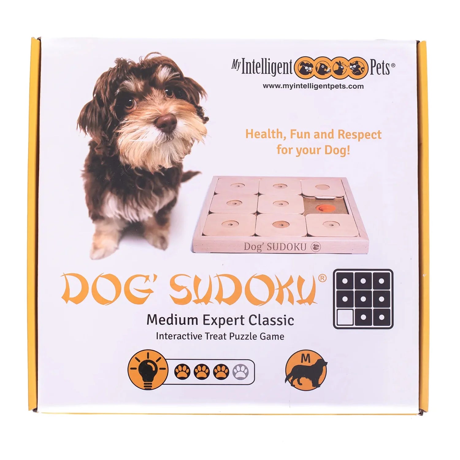 My Intelligent Dogs® Sudoku Medium Expert Classic in Originalverpackung – Intelligenzspielzeug aus Holz mit 9 Feldern und 8 Schiebeelementen für mittelgroße Hunde, fördert geistige Auslastung und Spielspaß.