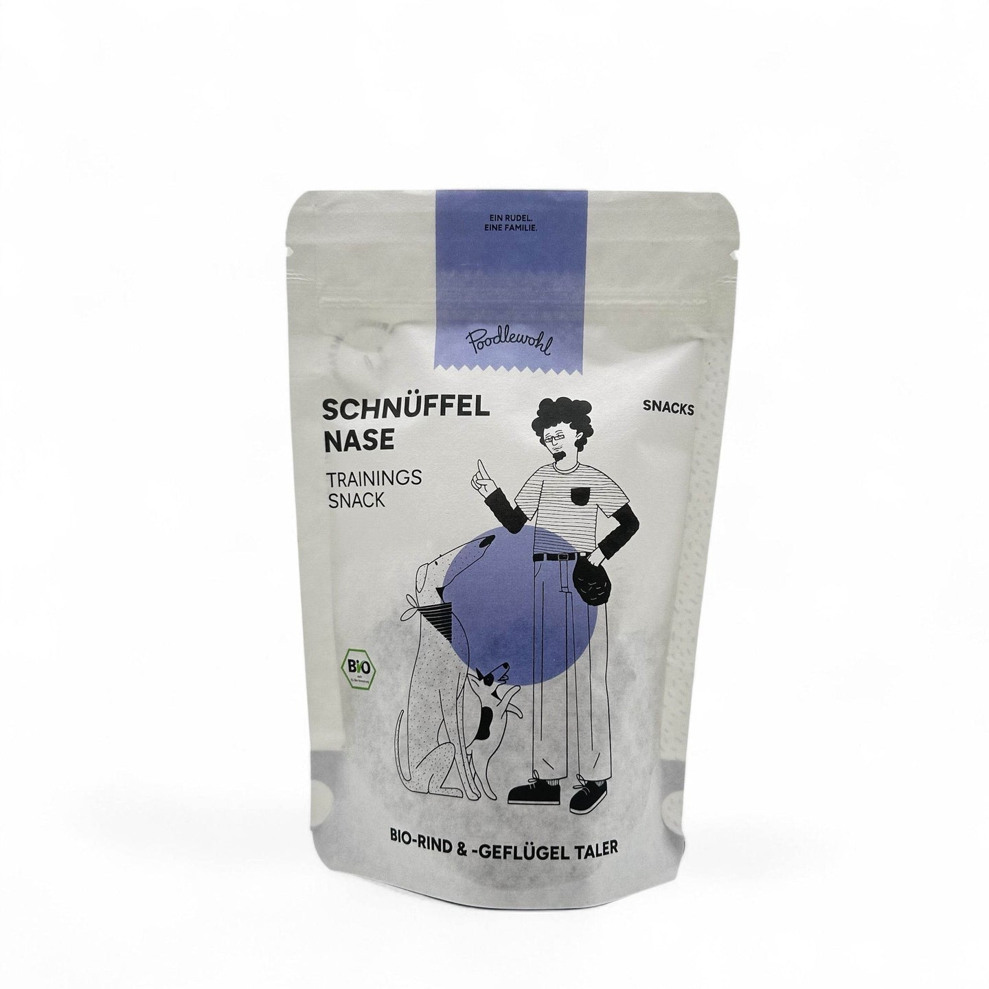 Poodlewohl Bio-Hundesnack aus Rind, Huhn, Karotte und Apfel – gesunder, natürlicher Snack aus kontrolliert biologischer Landwirtschaft. Ideal als Belohnung oder Snack zwischendurch, frei von künstlichen Zusätzen.