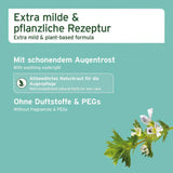 Extra milde und pflanzliche Rezeptur mit Augentrost für die Augenpflege von Hunden, Katzen und Kleintieren, ohne Duftstoffe und PEGs.