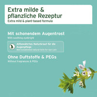 Extra milde und pflanzliche Rezeptur mit Augentrost für die Augenpflege von Hunden, Katzen und Kleintieren, ohne Duftstoffe und PEGs.