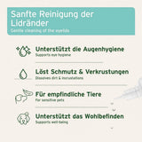 Sanfte Reinigung der Lidränder für Hunde, Katzen und Kleintiere, unterstützt die Augenhygiene, löst Schmutz und Verkrustungen, ideal für empfindliche Tiere und fördert das Wohlbefinden.
