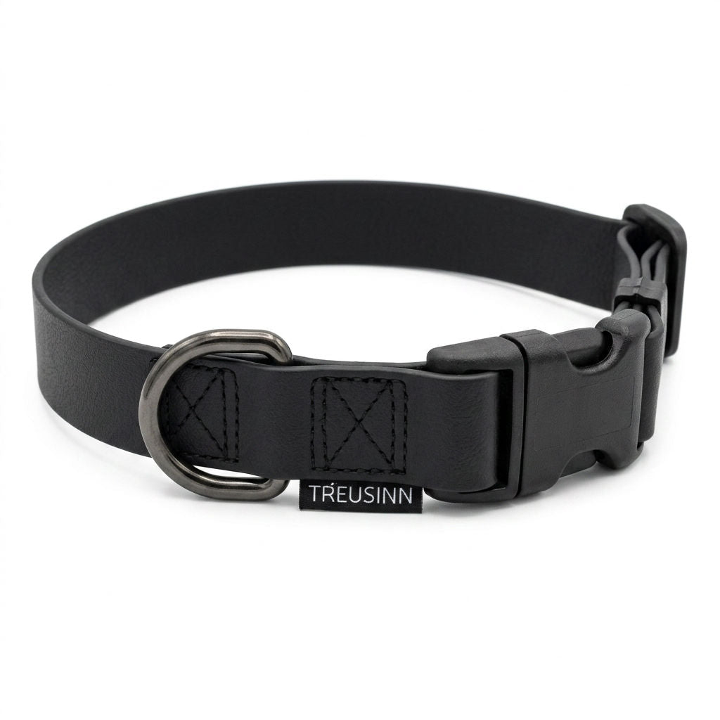Treusinn Biothane Halsband 25mm Super Stay in Schwarz – robustes und wasserfestes Hundehalsband aus recyceltem Biothane® mit praktischen Klickverschluss und verstellbarem Design