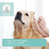 AniForte® Ohrenreiniger für Hunde, Anwendung auf einem Golden Retriever. Tägliches Eintropfen in das Ohr, vor Gebrauch schütteln.