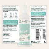 AniForte® VET Ohrenreiniger für Hunde und Katzen, 250ml Flasche mit Anwendungshinweisen auf der Rückseite.
