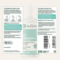 AniForte® VET Ohrenreiniger für Hunde und Katzen, 250ml Flasche mit Anwendungshinweisen auf der Rückseite.